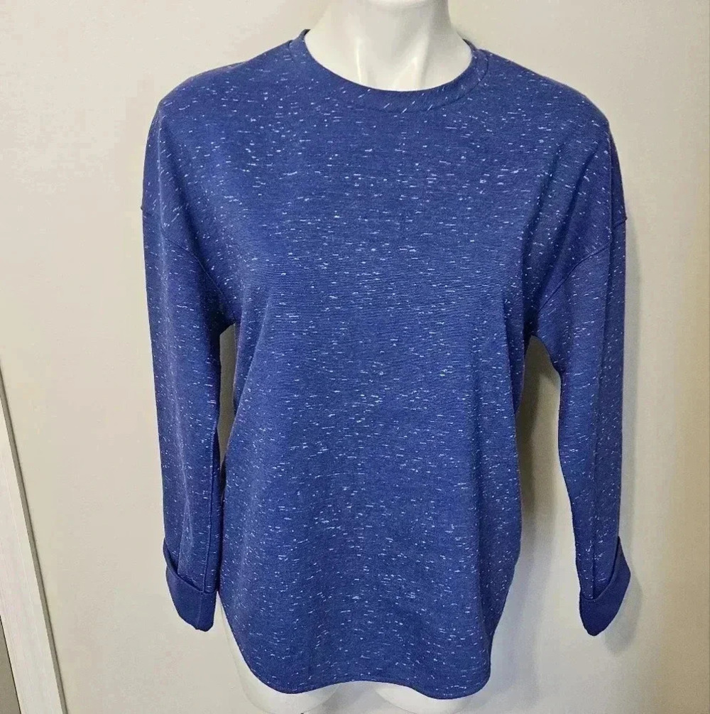Vince Speckled Zip Back Blue Pullover Sweatshirt Silk Blend - Picture 3 of 9